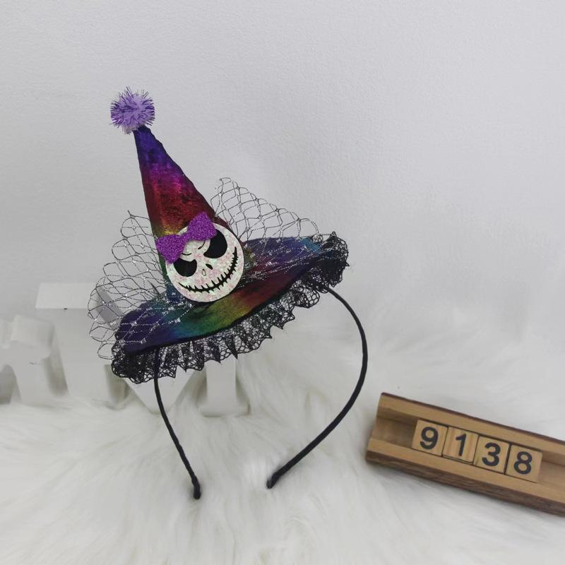 Halloween Witch Hat Headband Lace Trim Ghost Skull Rose Spider Web Hair Accessory For Halloween Party Cosplay Women Girls