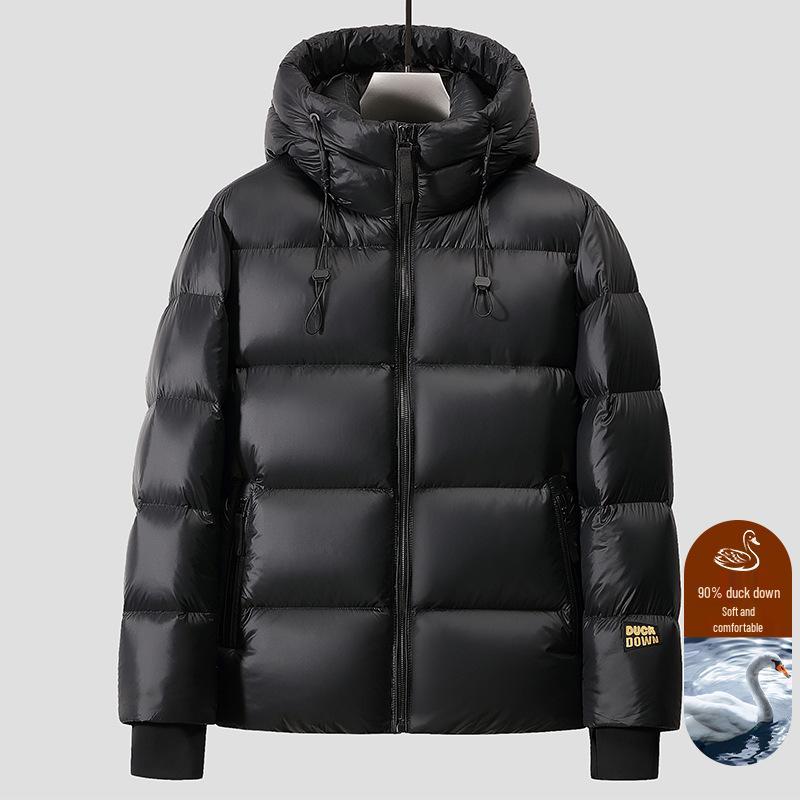 Men's and Women's Black and Gold Hooded Long Down Jacket - Thickened for Cold Protection