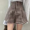 Shorts Xadrez Lã Slim Cintura Alta Casual Feminino Coreano Calças Wide-leg Outono Inverno Estilo Zíper