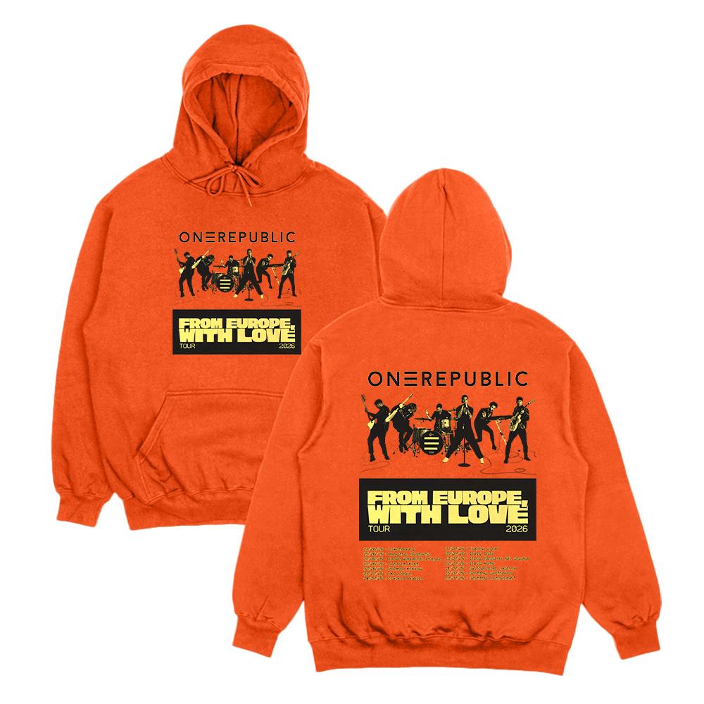 

OneRepublic From Europe with Love Tour 2026 Hoodies Unisex High Street Sweatshirts Punk Pullovers Fashion Personality Streetwear XS помаранчевий