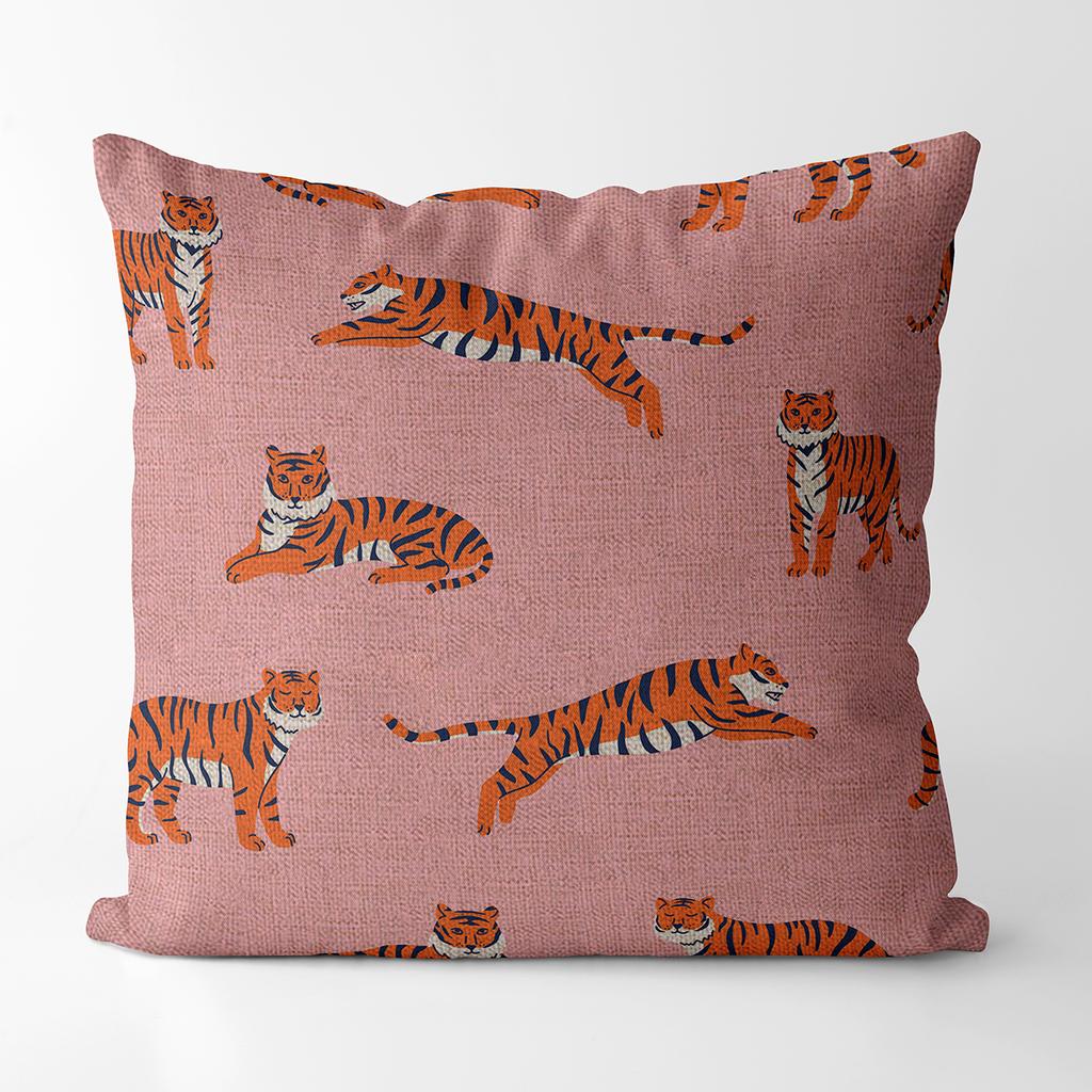 Tiger Zodiac Circus Animal Tiger Year Square Cotton Linen Cushion Decoration Pillow Case Printed Sofa Cushion Case 45Cm*45Cm