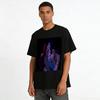 Dark Style Anime Character Print T-shirt Trendy Hug Pattern Loose Casual Top For Anime Fans Pure Cotton T-shirt