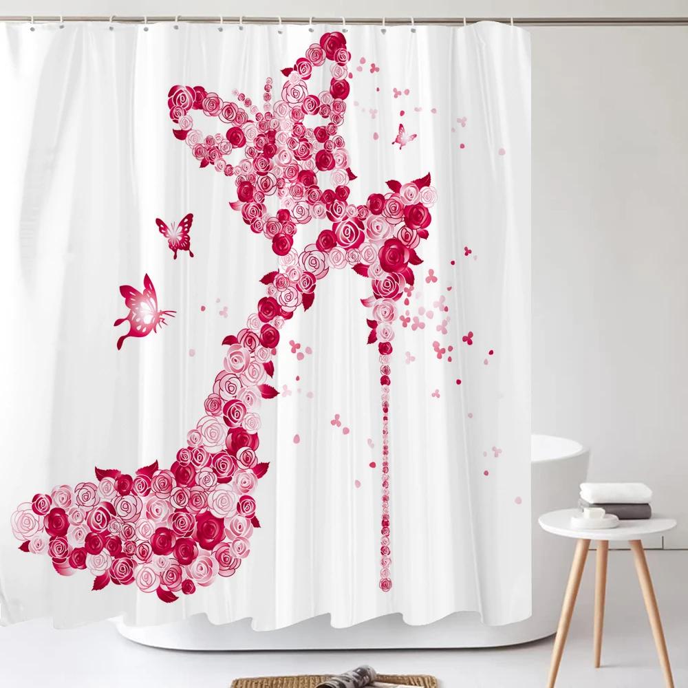 Fashion High Heels Perfume Shower Curtain Printed Polyester Fabric Sexy Woman Bathroom Curtains Washable Cortinas Home Decor