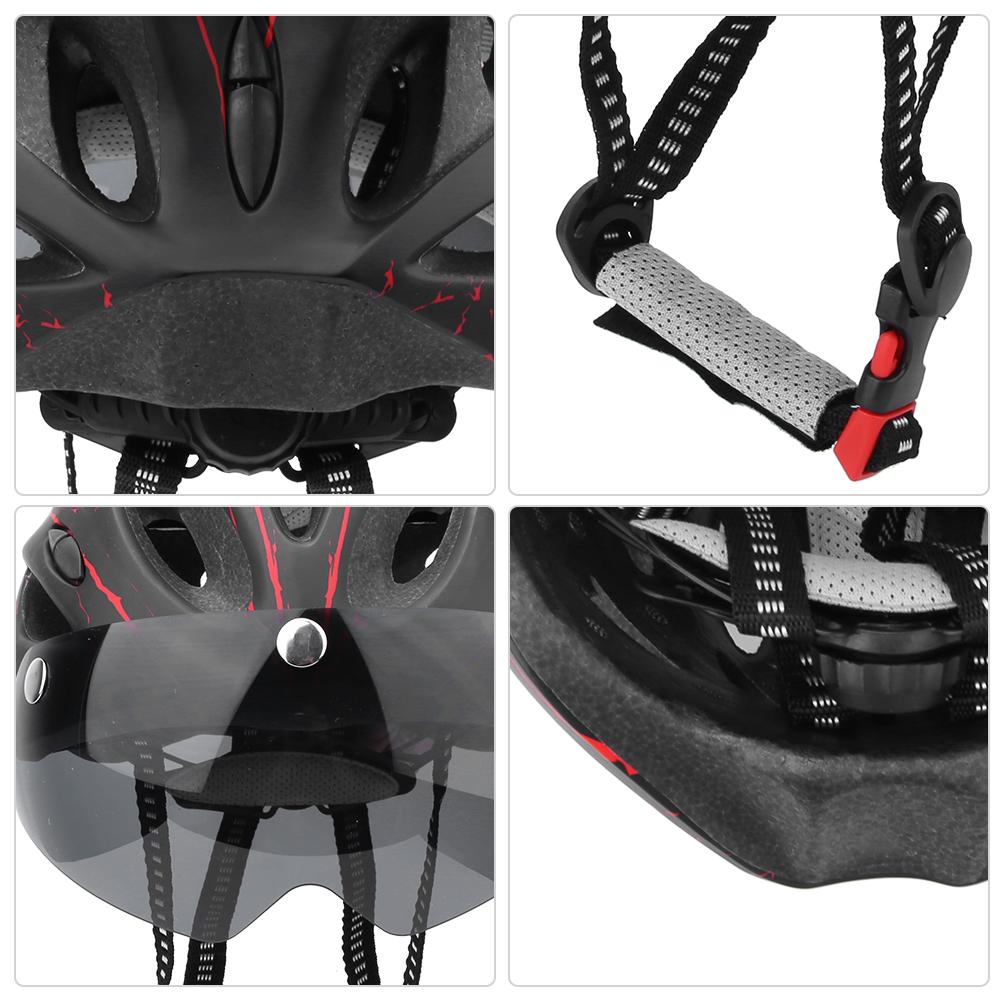 Unisex Schwarz Rot Mountainbike Rennrad Radfahren Sicherheits Kopfschutzhelm mit Brille