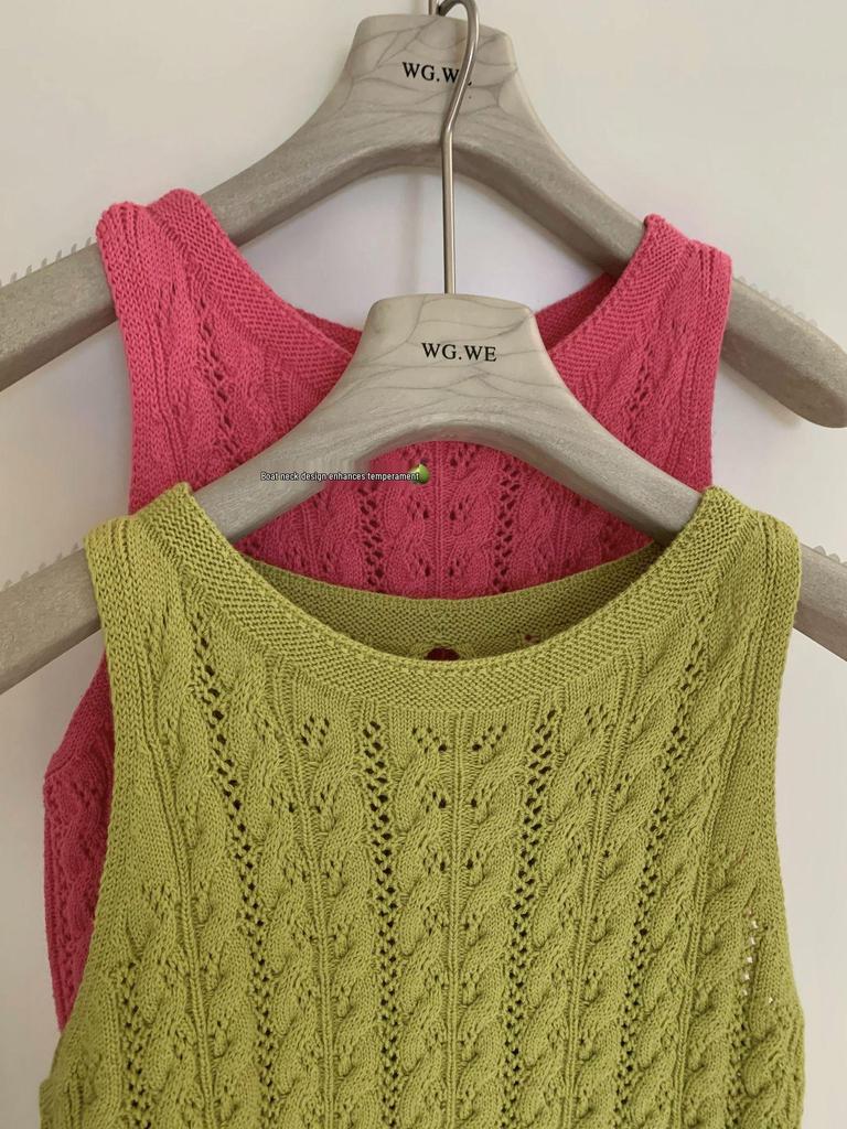 Guangzhou Thirteen Hong Sleeveless Slimming Cable Knit Round Neck Top
