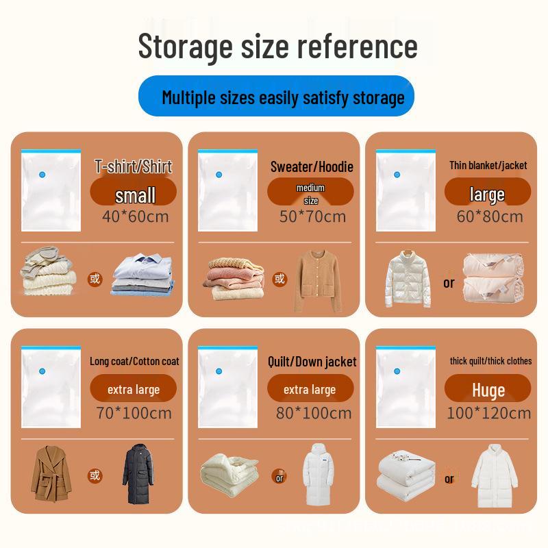 Large Capacity Blue Vacuum Compression Bag for Clothes - Thickened, Transparent, Dustproof, Moistureproof