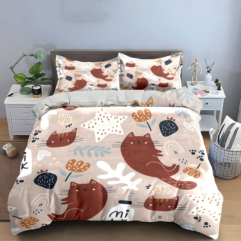 Cute Cat-Themed Decor Set For Kids  Kid'S And Adults' Bedroom Decor, Exquisite Three-Piece Bedding Set Gift