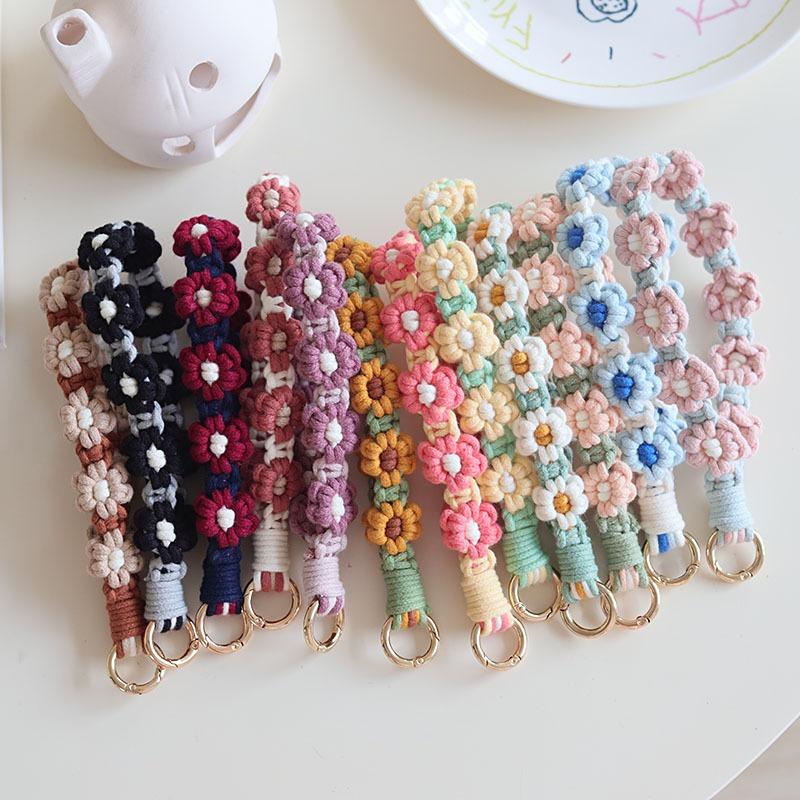 Ins Flower Woven Mobile Phone Pendant Bag Charm Creative Gift for Women Woven Phone Chain Daisy Keychain Phone Strap Polyester