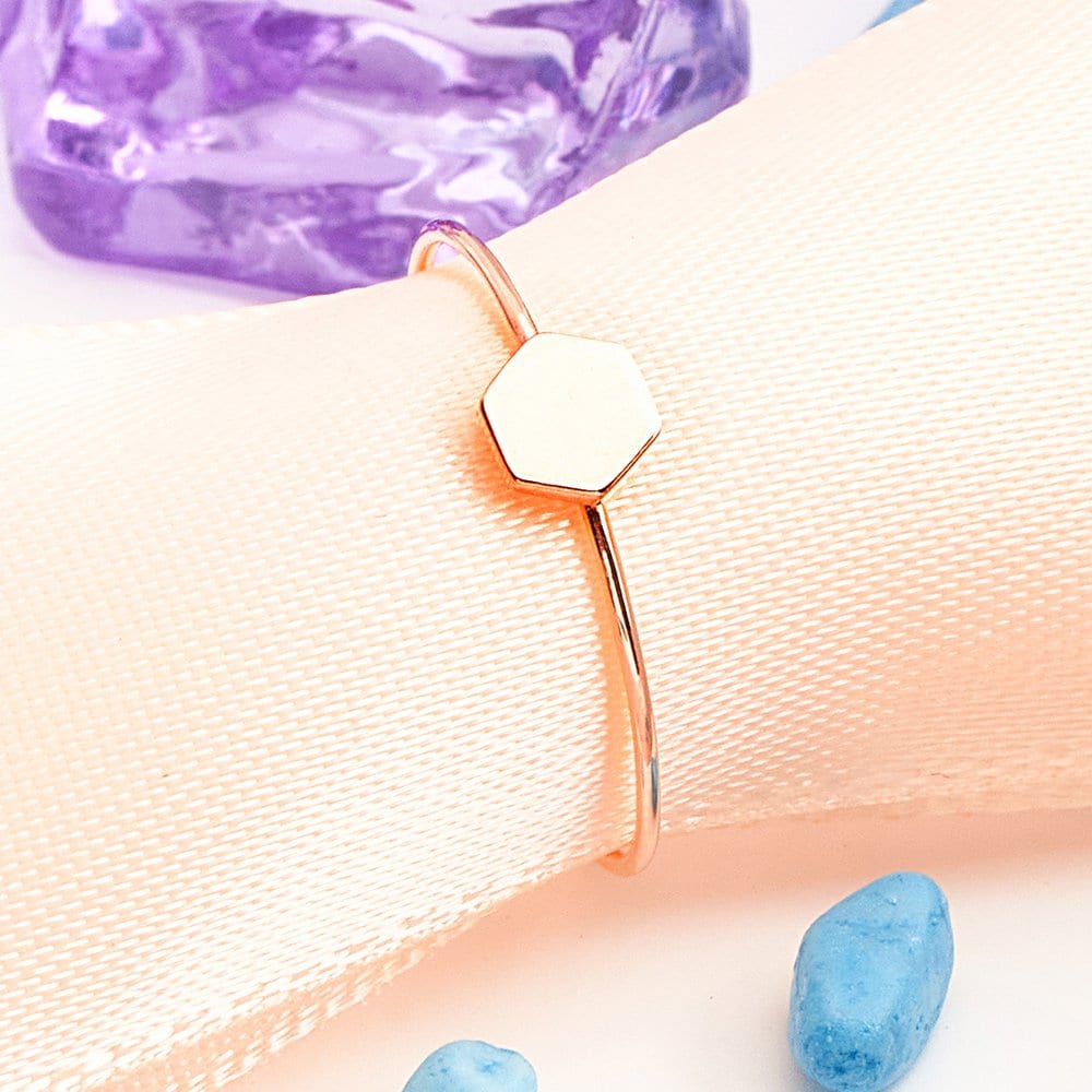 14K Hexagon Miss Ring Gold Thread Ring