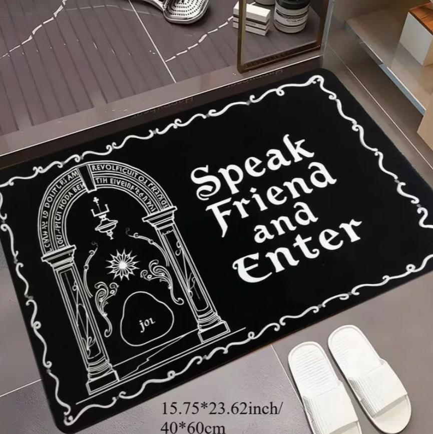 Vintage Style Floor Mat Speak Friend and Enter Slogan Anti Slip Capet Living Room Bedroomoffice Area Carpet Home Decoration Rug