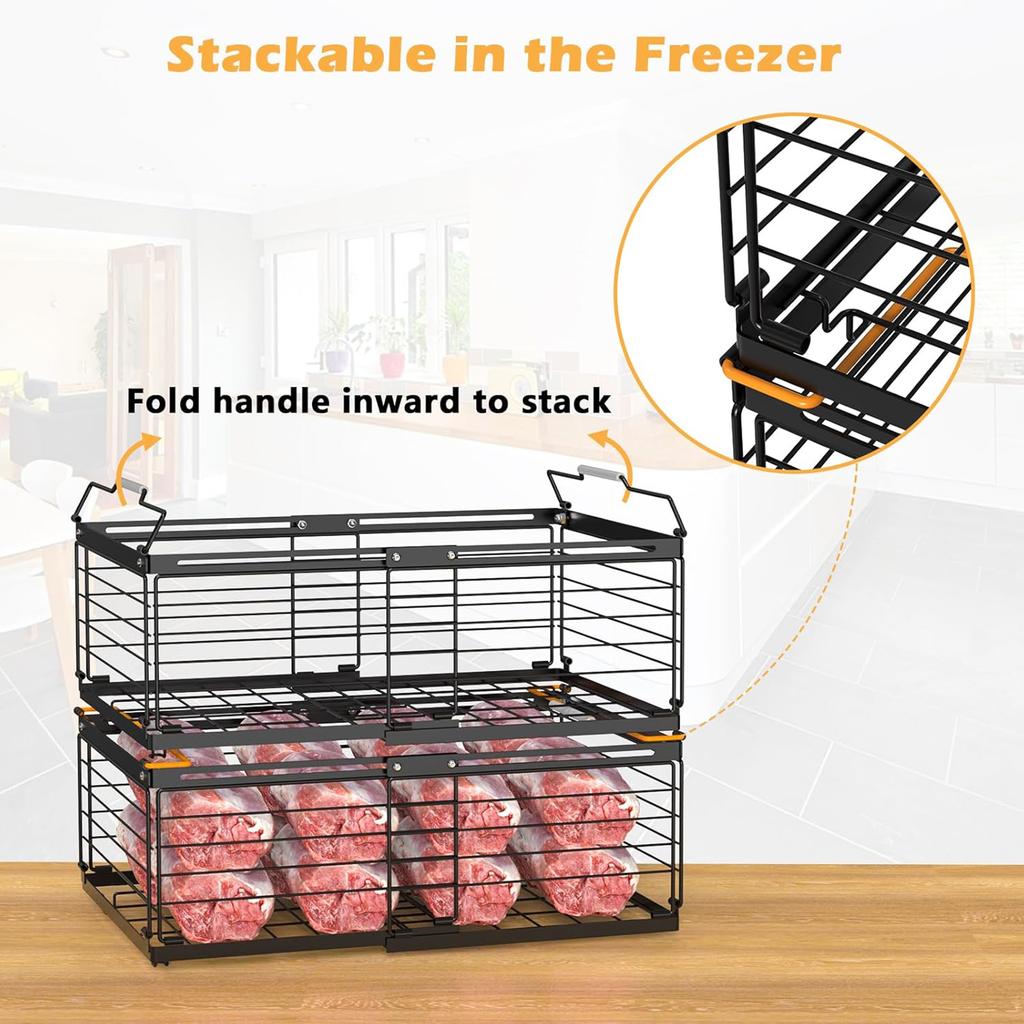 Expandable Chest Freezer Bin Stackable Adjustable Length Metal Frame Ergonomic Handle Refrigerator Storage Basket