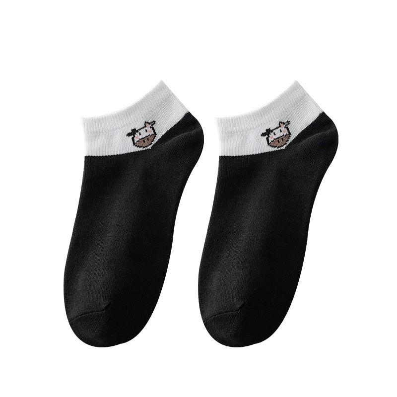 Womens Cotton Blend Ankle Socks With Cow Print Breathable Casual Daily Wear Thin Invisible Boat Fall Winter