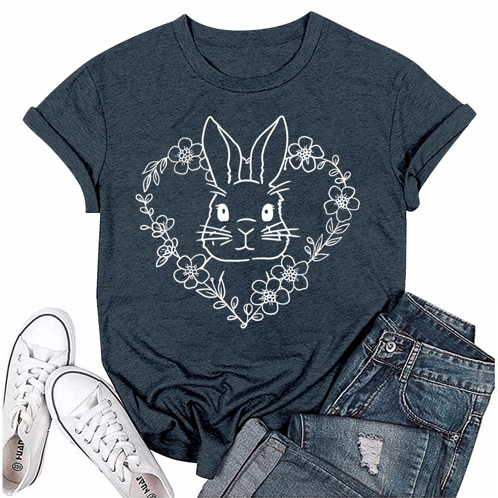 

Женская модная пасхальная принтованная повседневная плиссированная круглая футболка с коротким рукавом XL