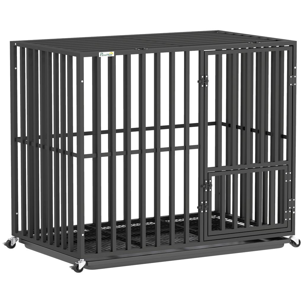 Heavy Duty Dog Crate, Dog Cage with Wheels for Small Medium Breeds, Metal Pet Kennel with Removable Tray