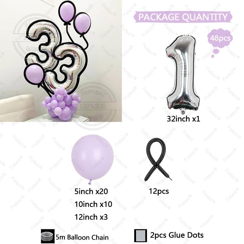 

32 inch silver digital balloons 1-33 with black long balloons cartoon style border for birthday and graduation decoration As The Picture
