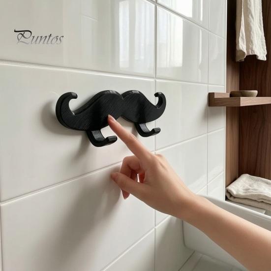 Space Saving Wall Storage Hook 3D Printed Beard Shaped Hook, Self?Adhesive Creative Bathroom Heavy Duty Hanger for Keys Key Towel, Fun Organizer
