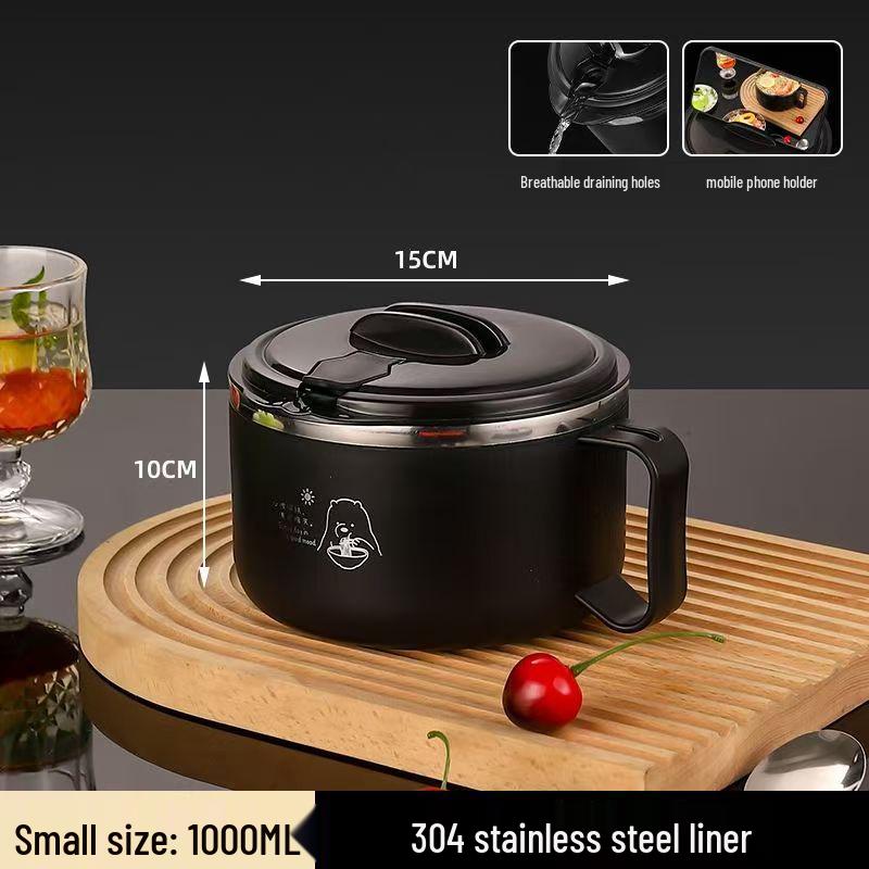 304 Stainless Steel Noodle Bowl with Lid: Large Capacity, Water-Draining for Dorm, Office, or Canteen