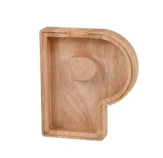 Wooden & Acrylic Money Box: Transparent 26-Letter Savings Bank for Kids
