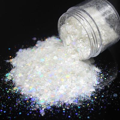 50g/sac Paillettes Irisées Scintillantes Poudre Pailletée pour Ongles Hexagones Blancs Holographiques Décoration Nail Art Série Glace