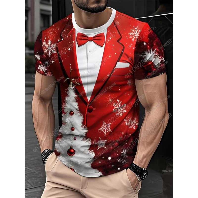 2025 Christmas New Men's Santa Claus T-shirt A Gift Holiday 3D Printed T-shirt Round Neck Fashion Streetwear Top Men's T-shirt