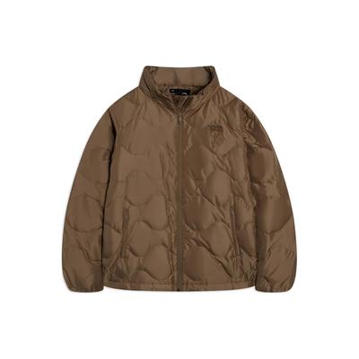 Sports Trend Series Solid Color Print Logo Zipper Down Jacket Men Outerwear Fox-Brown AYMS081-1