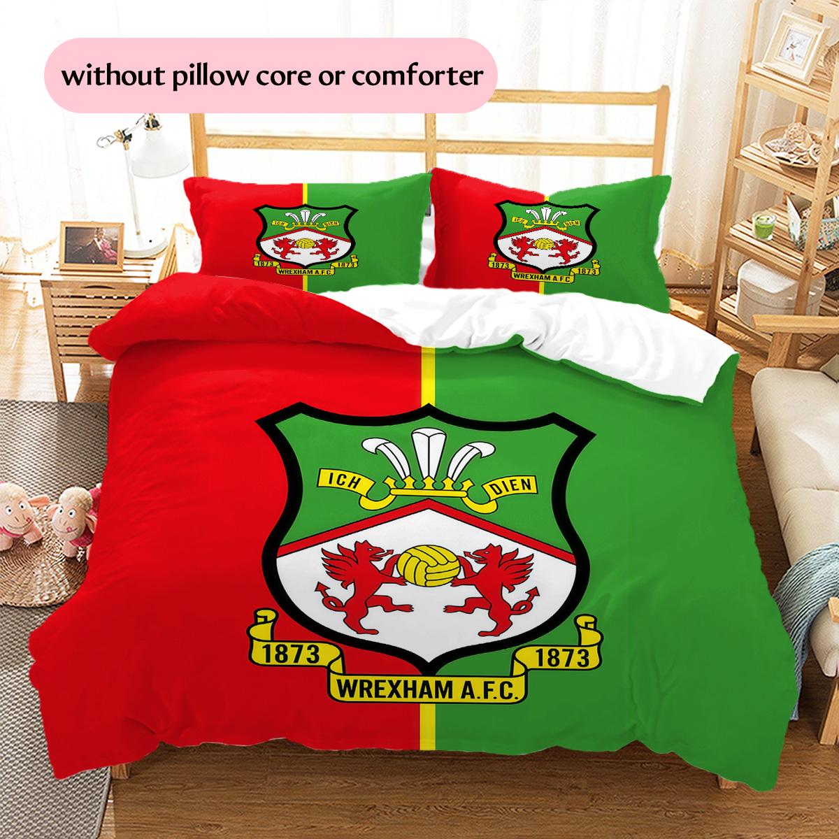 Wrexham AFC Pattern Bedding Quilt Set  Home Decoration  Gift (1 * duvet cover + 2 * pillowcase  without core) 135x200cm