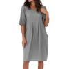 Robe d'été ample à col rond et manches courtes pour femmes grande taille mode plissée poches décontractée ample robes de fête simple élégant couleur unie vêtements