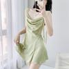 Spring and Summer Suspender Women's Ice Silk New Nightgown Thin Sexy Pajamas Swinging Collar Nightgown Internet Celebrity Loungewear with Chest Pad