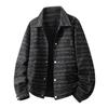 Men Lapel Button Down Striped Jacket Loose Casual Long Sleeve Outerwear Coat