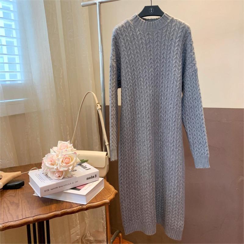 Bottom Long-sleeved Twist Knitted Dress Women's Autumn and Winter New Inner Skirt with Coat Loose Meat-covering Sweater Skirt