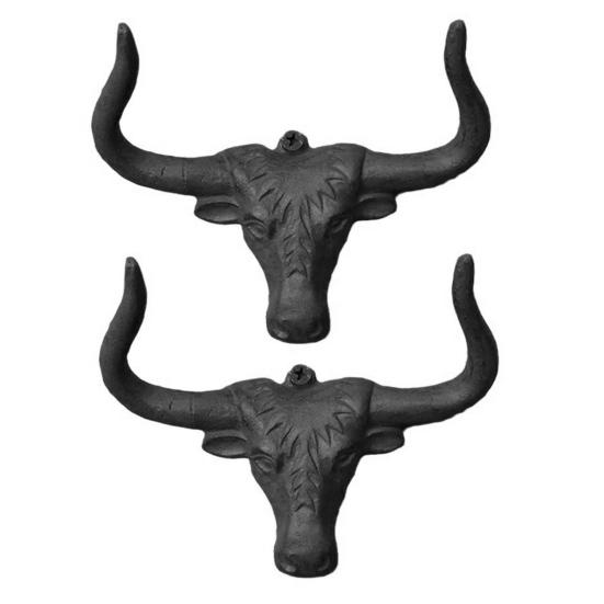 1/2Pcs Metal Cow Head Hook Vintage Cast Iron Cowboy Hat Holder Multi-purpose Clothes Organizer Longhorn Cattle Wall Hanger Western Home Decor