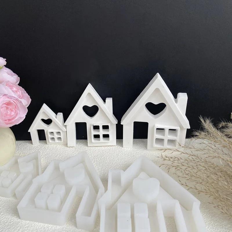 Light House Silicone Mold for Tea Light Holder Houses Concrete Moulds Casting Molds Crafts Decor Home Resin Mold Casting Mould(with Chimney)