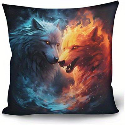 Short Plush Material Pillowcasehome Decor Fiery Wolves Artistic Pillow Covers Pattern Cushion Cover Suitable For Sofa Bedroom Ca