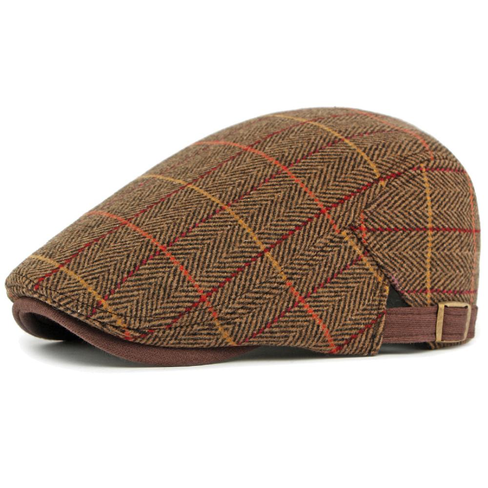 HT4909 Beret Cap Spring Autumn Winter Wool Hat Artist Painter Plaid Beret Hat Male Female Ivy Flat Cap Adjustable Mens Berets