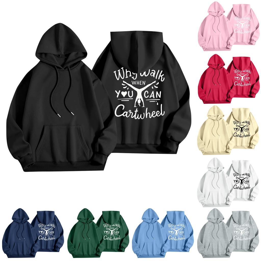 Women's Printed Round Neck Pullover Sweatshirt Hooded Drawstring Sweatshirt Top