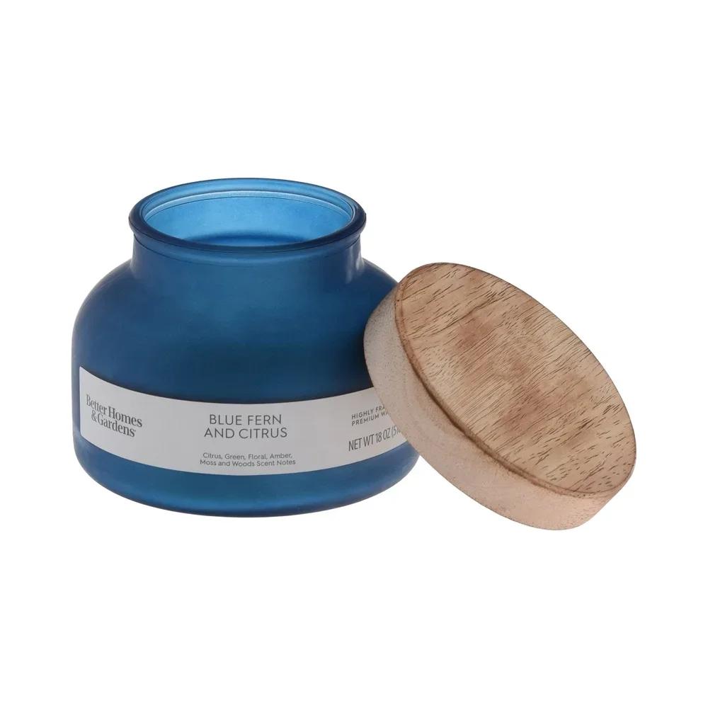 Blue Fern Citrus Scented Candle 2 Wick Jar Candle 18oz Aromatic Fragrance Home Décor Paraffin Wax Long Burn Time 52 Hours