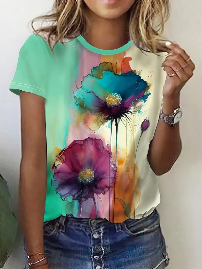 2026 New Women 3D Dandelion Graphics Print T-Shirts Fashion Casual Clothes Short Sleeves Top Summer Tees O-Neck Women's Clothing
