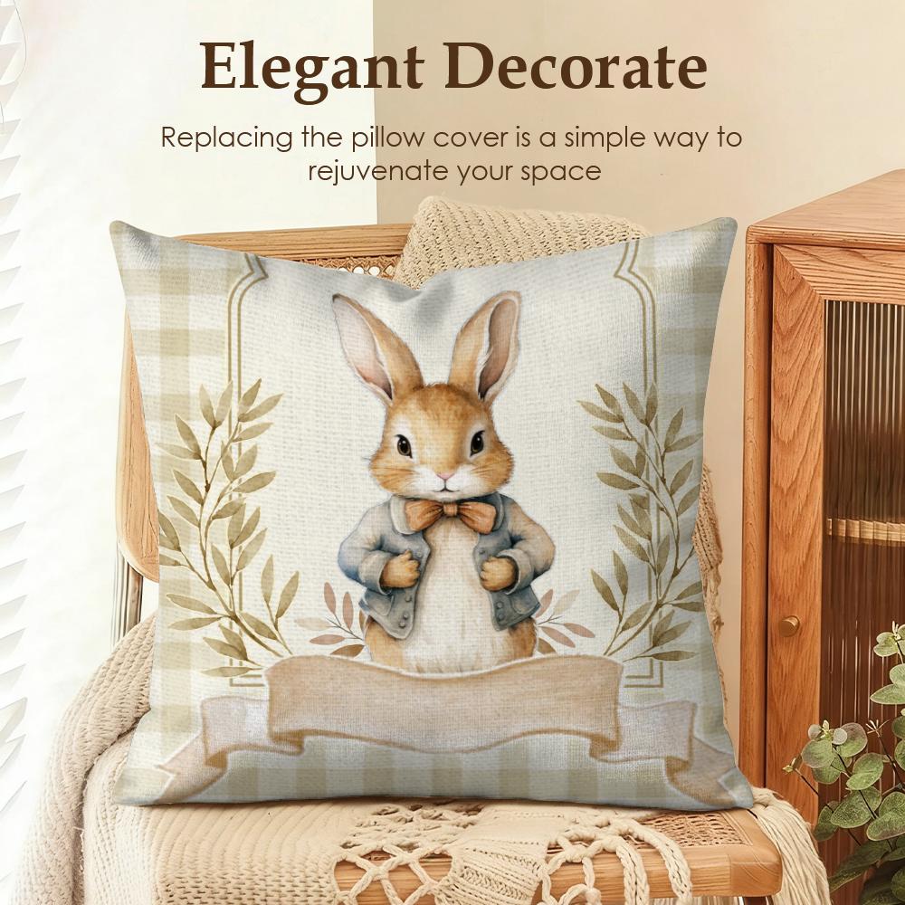 1Pc Easter Cute Bunny Cushion Cover Cool Natural Linen Cushion Cover Double-Sided Print Breathable Sofa Home Decor