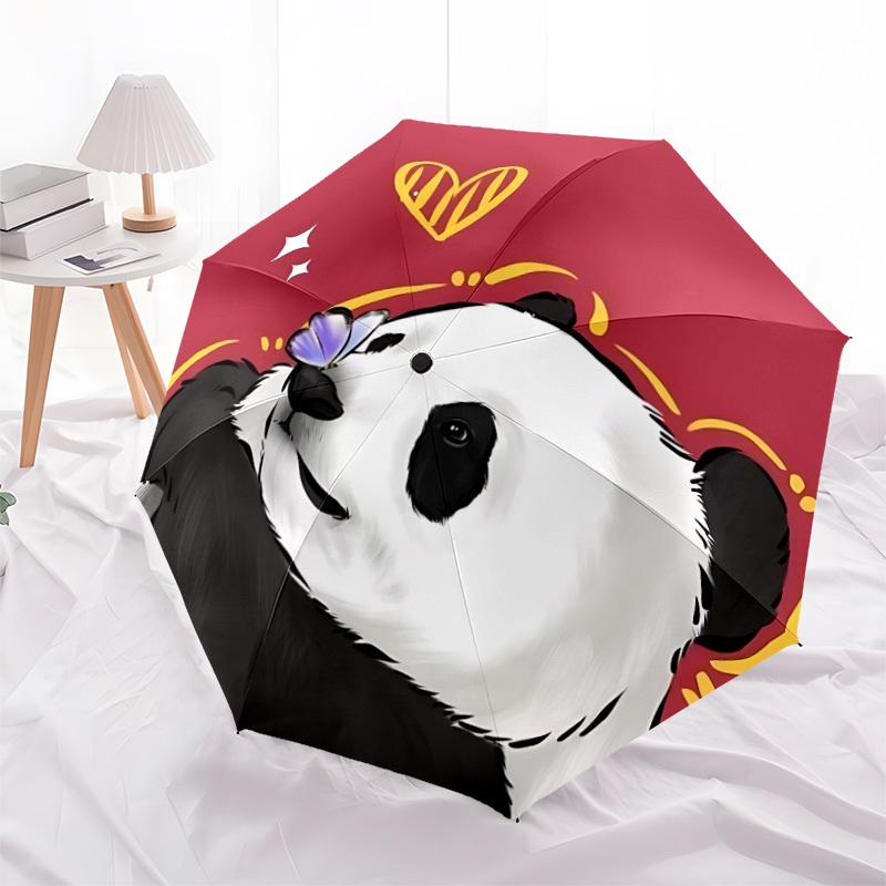 1pc Panda Butterfly Automatic Folding Umbrella - 8-Rib Compact Travel Umbrella Durable & Portable for Outdoor Use, Perfect Gift for Birthdays036
