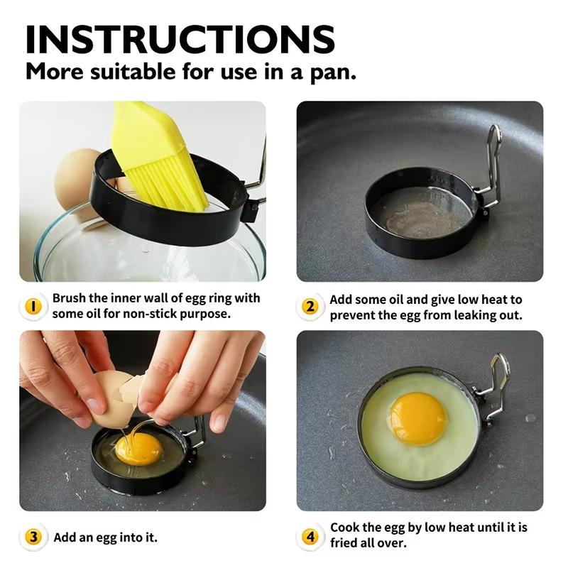 Round Egg Rings Set Stainless Steel Egg Shaper Mold with Silicone Anti-scald Handle Nonstick Egg Cooker Ring for Frying Eggs