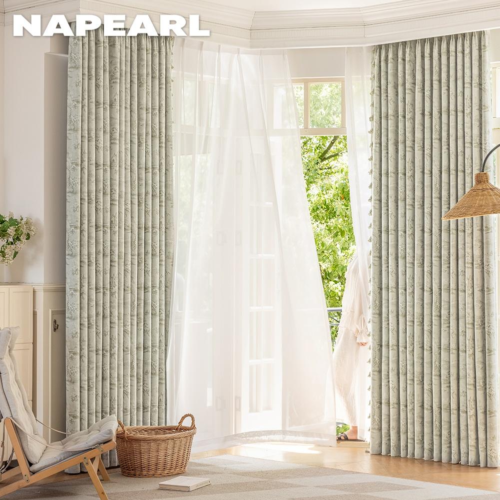 1PC NAPEARL Vintage Rural Blackout Curtains, Handmade Tassel Lace Floor Curtains for Bedroom Living Room Home Decor
