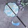 Chinese Ancient Style Black Bamboo Waist Fan Han Dynasty Circular Fan Chinese Style Long Handle Tassel Curling Folding Fan Classical Portable Wrist