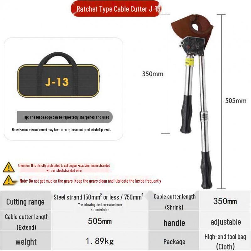 Ratchet Manual Cable Cutter J40/52/75/95/100 - Wire, Steel, Copper & Aluminum Shear