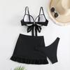 Nouă Culoare Solidă Sexy Cu Fusta Bikini Bandeau Costum de baie Femei Costum de baie Trei piese Set Bikini Costum de baie pentru baie
