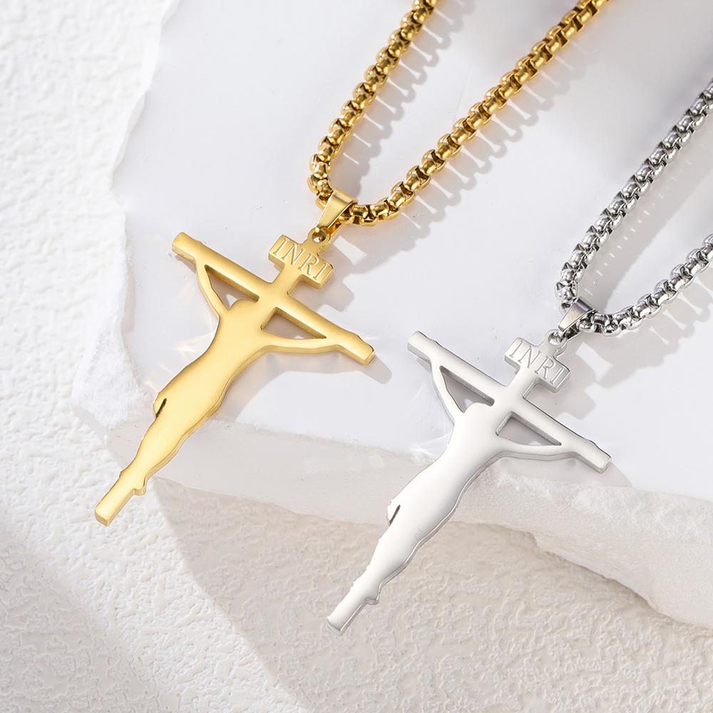 Dawapara INRI Crucifix Jesus Cross Pendant Necklace Christian Catholic Men Faith Necklace Stainless Steel Jewelry