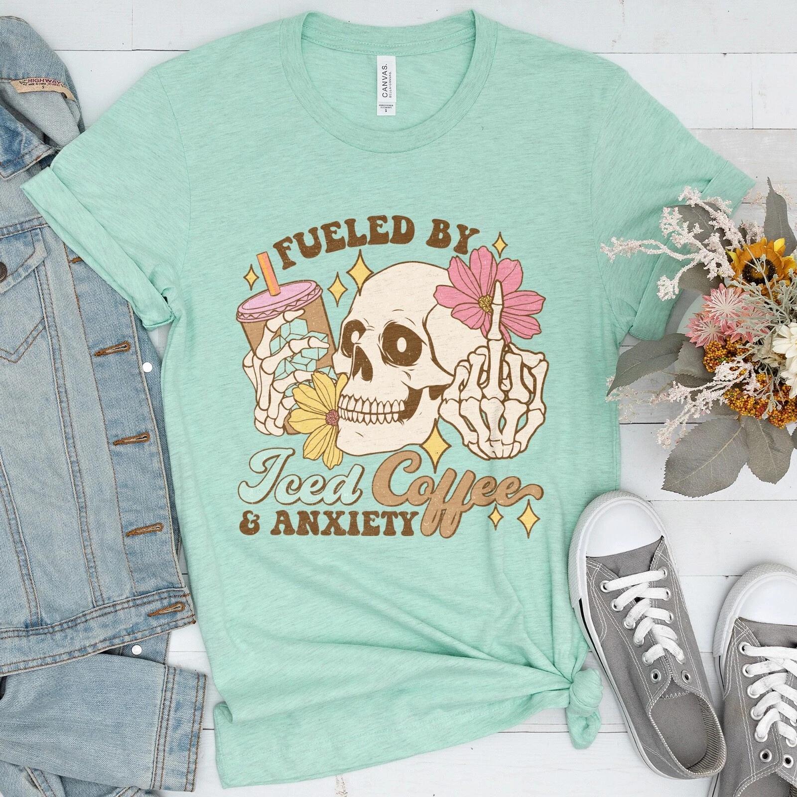 Coffee and Anxiety Shirt Coffee Addict Tee Iced Coffee Lover Shirt Sarcastic Gif S