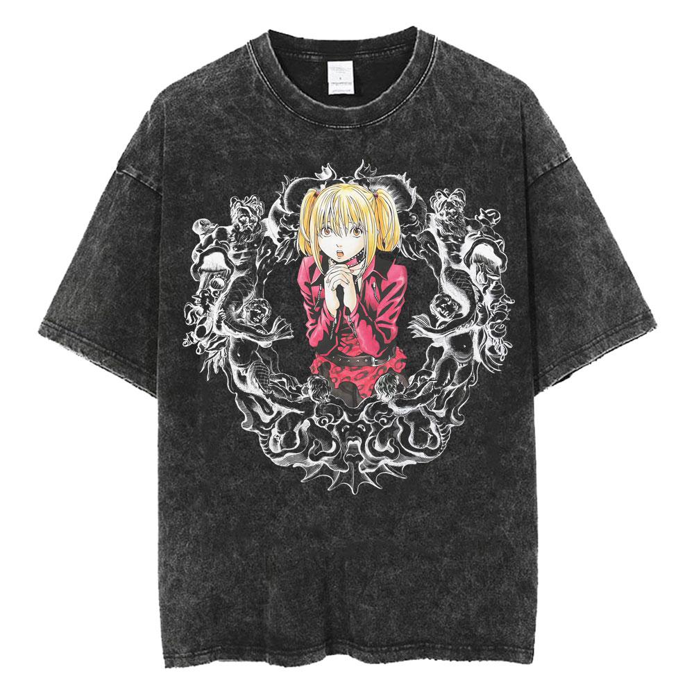 Harajuku Vintage Washed T Shirts Death Note Misa Anime Graphic T Shirt Men Women Cotton Fashion Streetwear Yk Oversized Tshirt