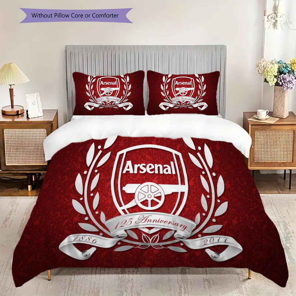 Arsenal Emblem Vibrant Background Bedding (1 * duvet cover + 2 * pillowcase, without core) 2D Flat Soft and comfortable Duvet cover and pillowcase