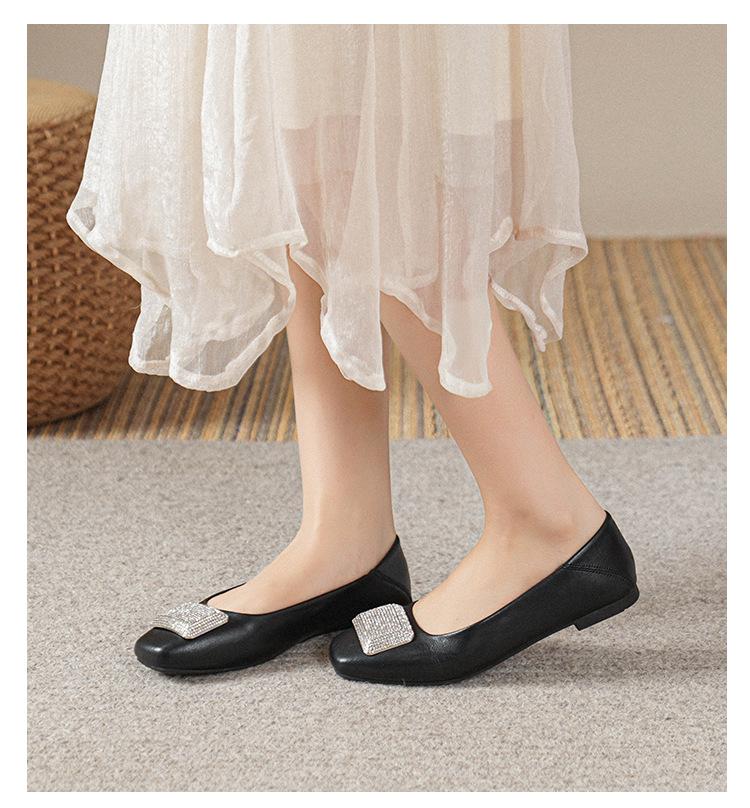 Women's Genuine Leather Flat Shoes - French Low-Cut Square Toe, Soft Sole, Plus Size 41-43, 2025 New Evening Breeze