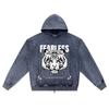 DTG Print Knitted Denim Zip-Up Hoodie Fearless Brother Print Zipper Hoodies  